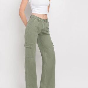 Vervet Army Green Utility Cargo Wide Leg Jeans Size 24